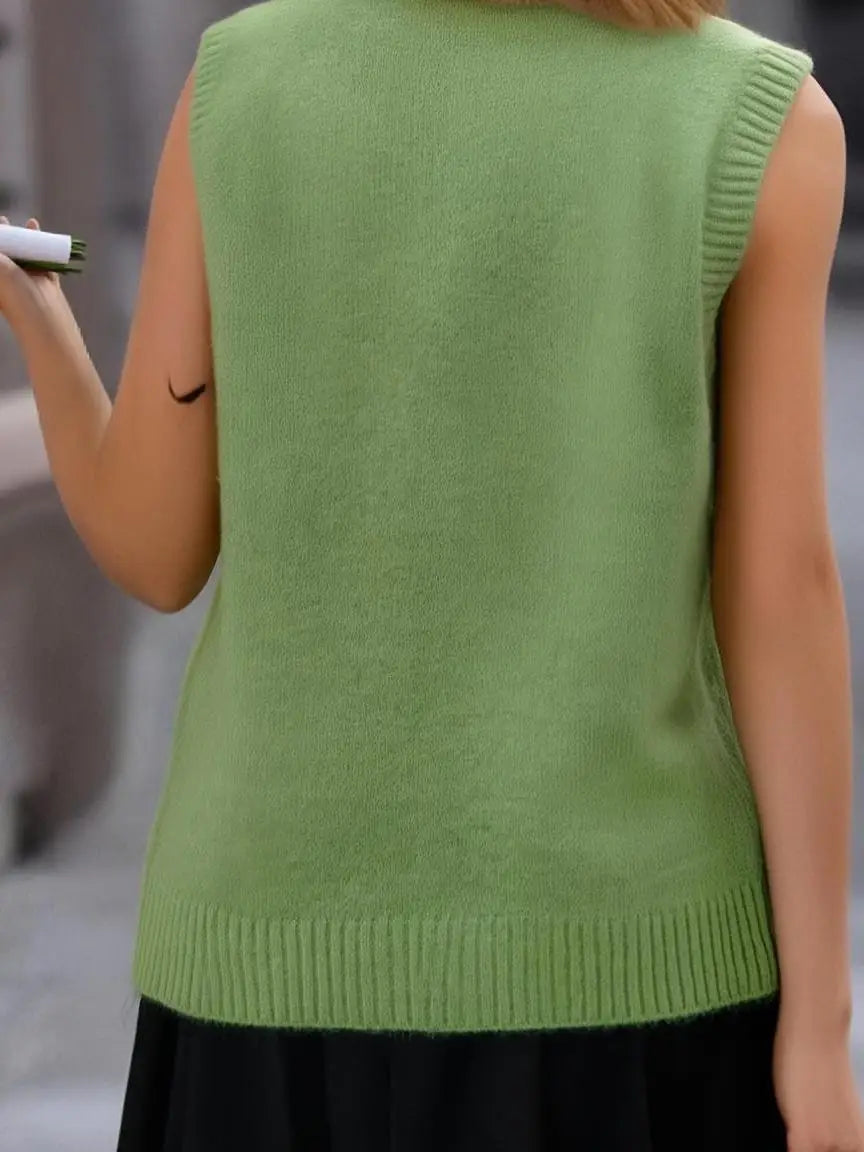 Plus Size Women Casual Solid Crew Neck Knit Tank Top, Spring Autumn All-match Wear