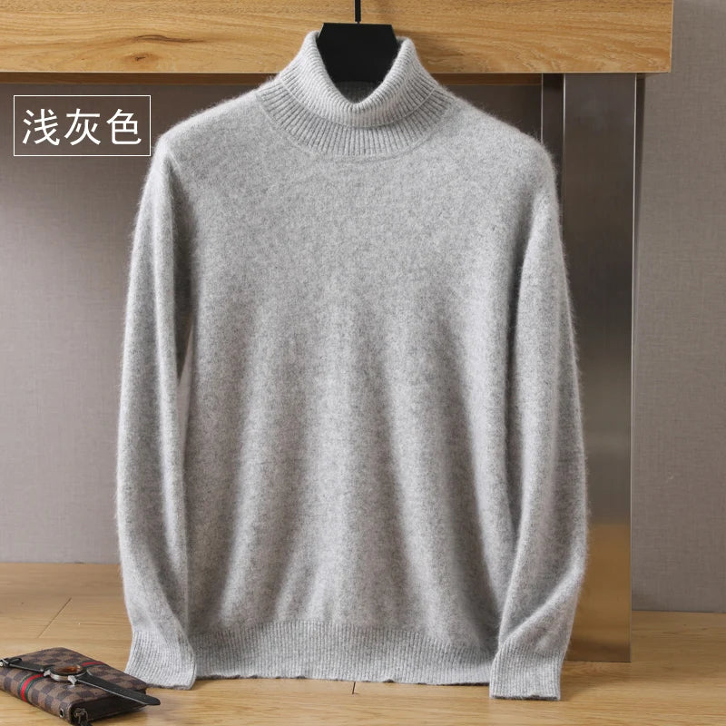 Men's Turtleneck 100% Mink Cashmere Sweater Men 2025 Autumn and Winter Large Size Loose Knitted Sweater Keep Warm Top Men Jumper