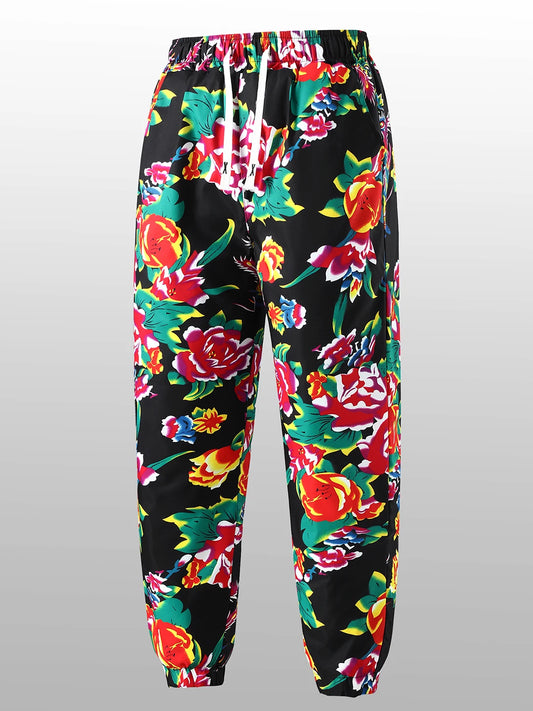 Thiened Cotton Pants for Men Winter Floral Print Warm Casual Straight Leg Long Trousers Trendy Youth Sle Floral Pattern