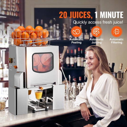 SucceBuy Commercial Orange Juicer Machine 120W Automatic Juice Extractor Stainless Steel Orange Squeezer 20 Oranges/Minute