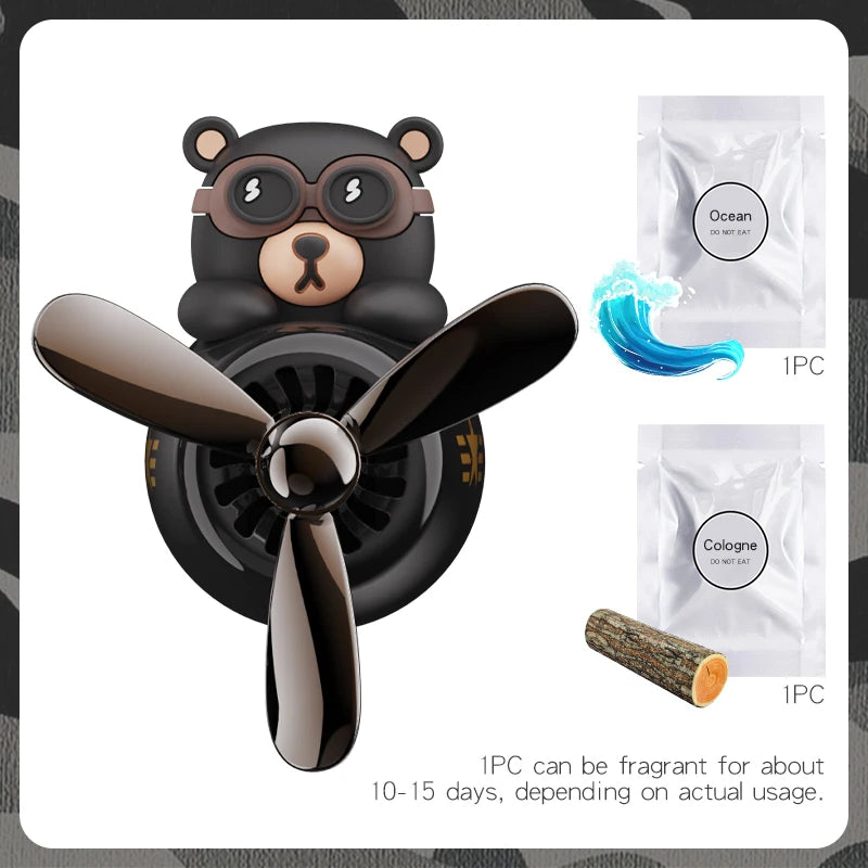 Rotating Propeller Plane pilot bear car air fresheners vent clip ornament decorations accessories perfume fragrance diffuser men