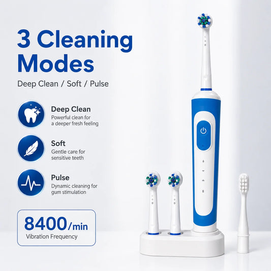 Dr Yadent Rotary Electric Toothbrush for Adults 3 Modes IPX7 Waterproof 3 Brush Heads 45 Days Battery Compatitble with Oral B