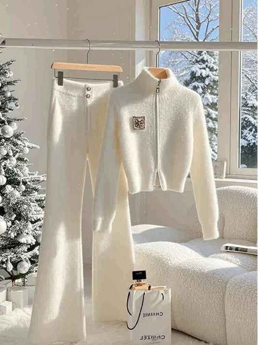 White ort Sweater Jaet And Pants Two-Piece Set for Autumn Winter Faion plus Size Women's Clothing DK Mesa Brand