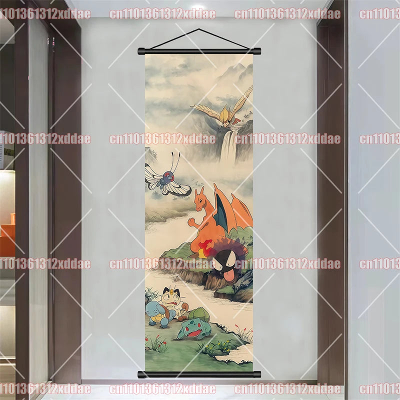 Pokémon Anime Poster Art Scroll Painting Rayquaza Pikachu Entei Squirtle Bulbasaur Gengar Snorlax Friends Children Holiday Gift
