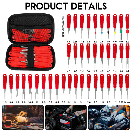 41PCS Electrical Pin Terminal Removal Tools Car Depinning Tool with Plastic Case for Connector Terminal Pin Removal Tool Kit