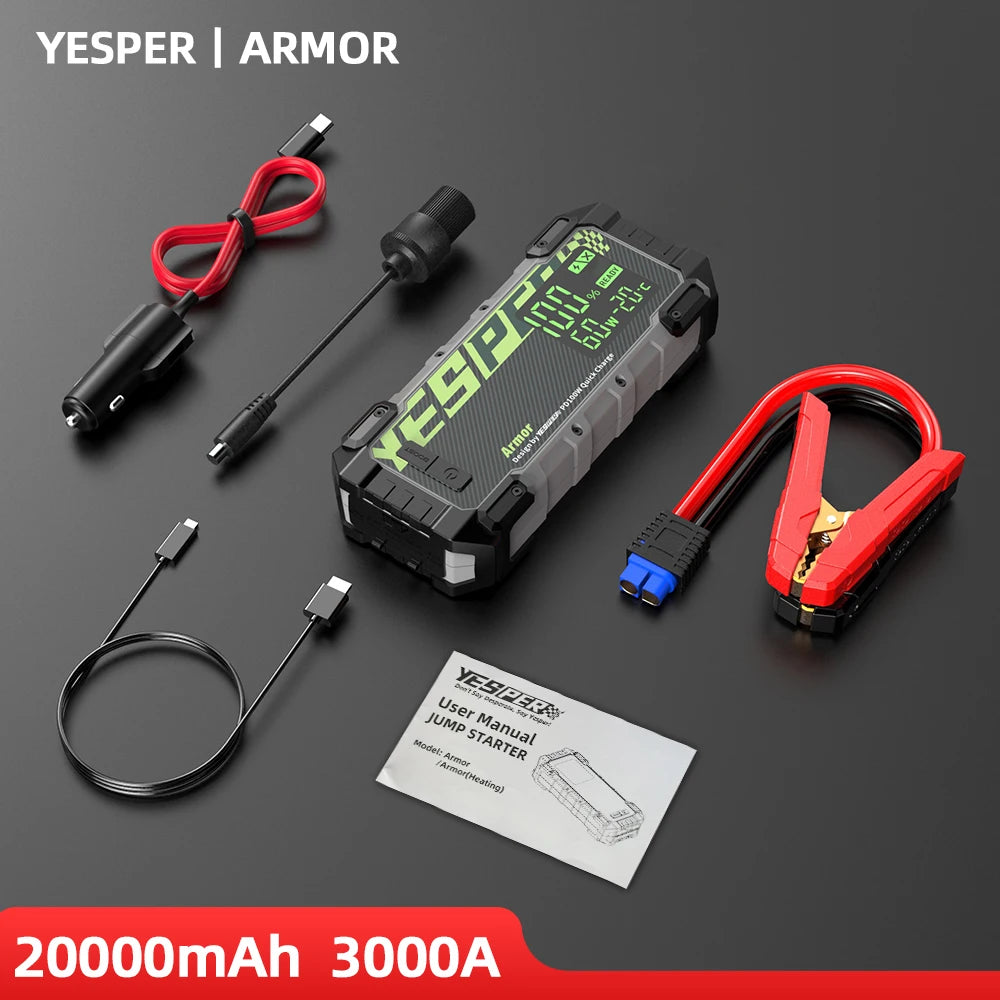 YESPER 4000A Jump Starter – 12V Car Battery Starter 24000mAh, Portable Power Bank for 10L Gas Diesel, Emergency Auto Start