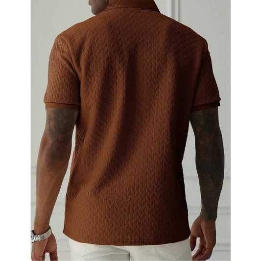 Men's Green Jacquard Polo Shirt Summer Solid Color Short Sleeve Business Casual T-Shirt Men Fashion Golf Basic Top