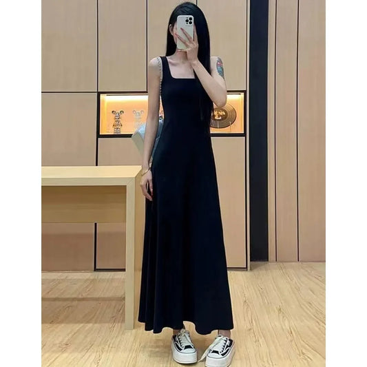 Summer Square Collar Sleeveless Vest Dress Large Size Loose plus Size Outerwear Base Layer over Knee Long Skirt Women's Clothing