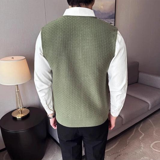 Autumn and Winter Men's V - Neck Knitted Vest Business Casual Men's Daily Commute Knit Sweater