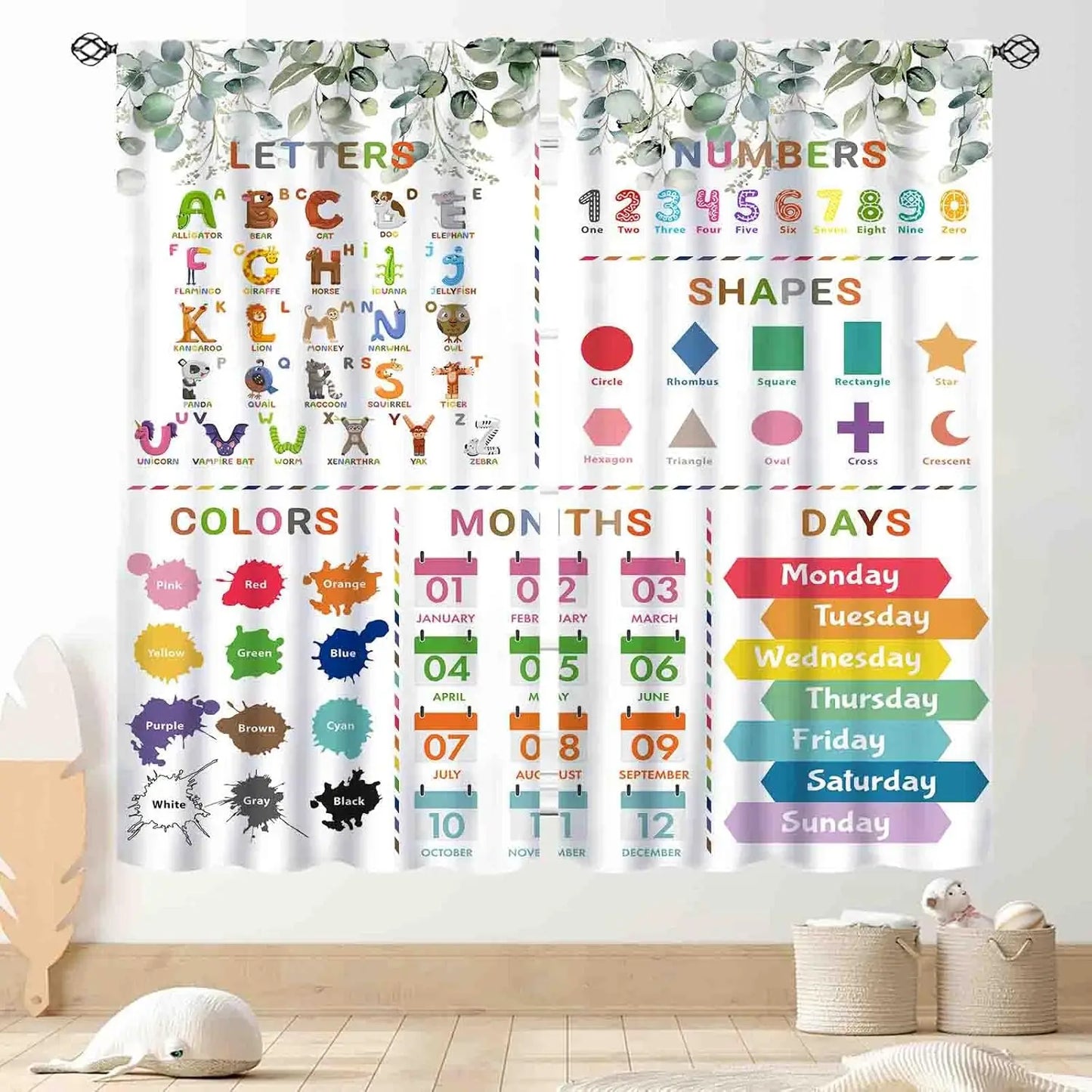 ABC Alphabet Classroom Curtains,Kids Cartoon Animal Educational Learning Cute Colorful Back to School Decorations Window Drapery