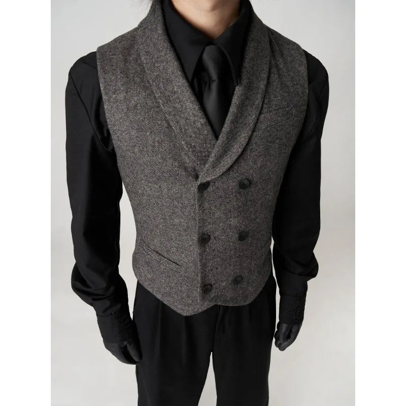 High Quality Men Stacked Wool Suit Vest Slim Retro Gentleman Dress