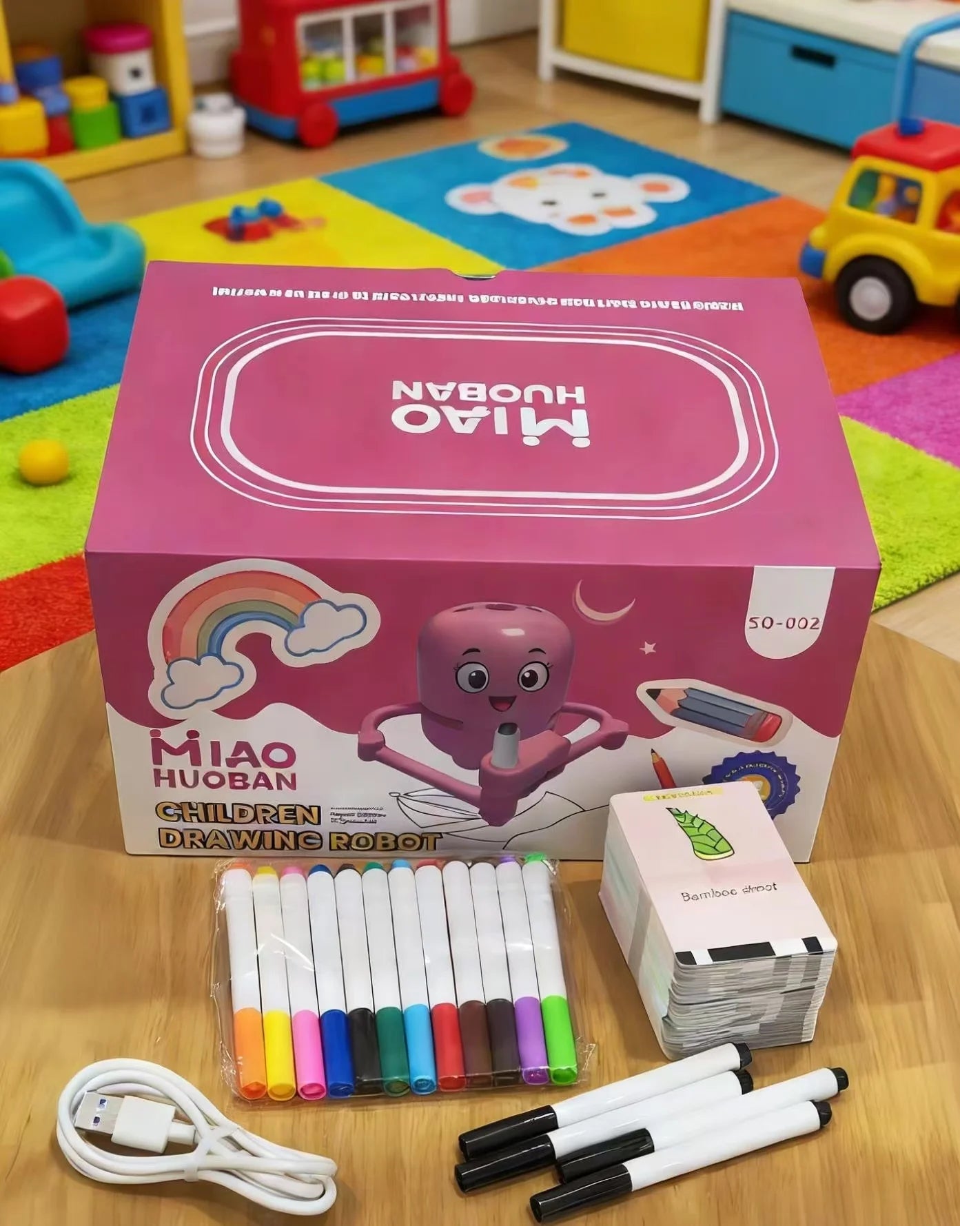 Children's Early Education Painting Robot, Pink, Children's Toy Gift, Includes 100 Drawing Cards