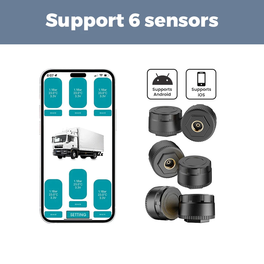 For Apple IOS Android System Mobile Phone APP display Car TPMS BT 5.4 Tire Pressure Sensor Monitoring Motorcycl tricycle Truck