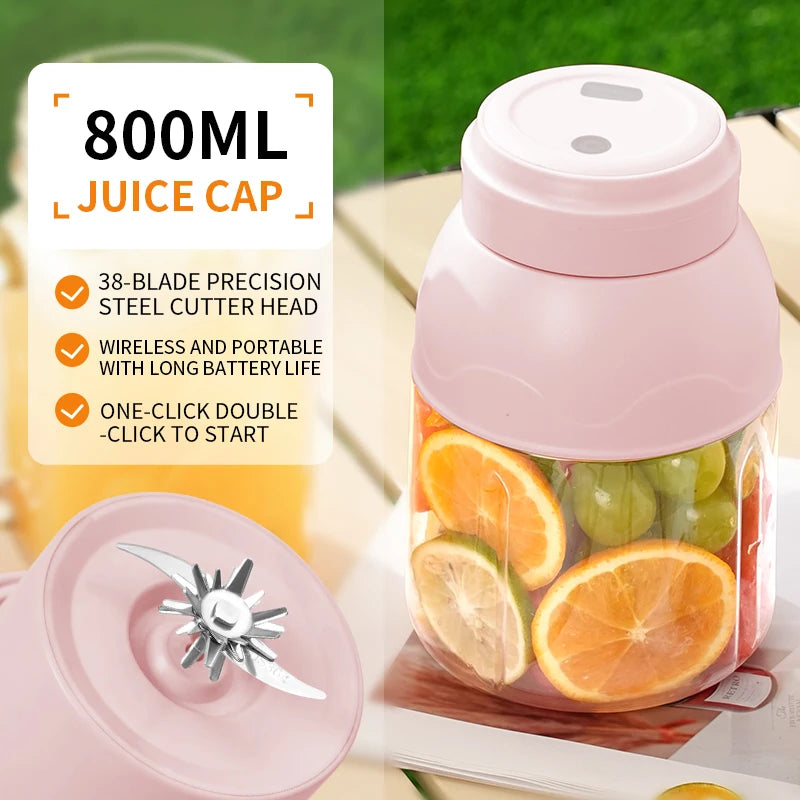 Electric juicer wireless portable electric 800ml sports cup large capacity stainless steel blade milkshake machine fresh juicer