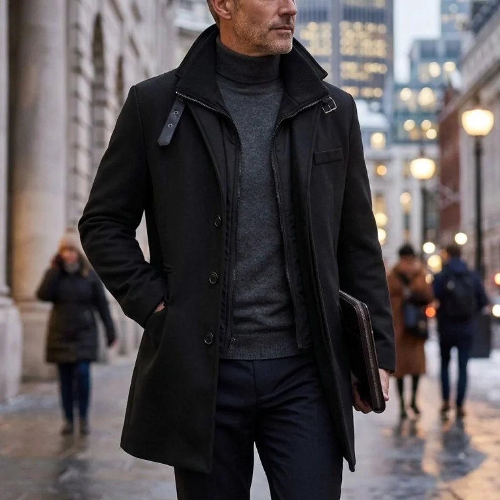 Winter Men's Double-layered Parka Long Warm Jacket with Belt Casual Coats Trench Coat Streetwear Men's Clothing Zipper Coats Man