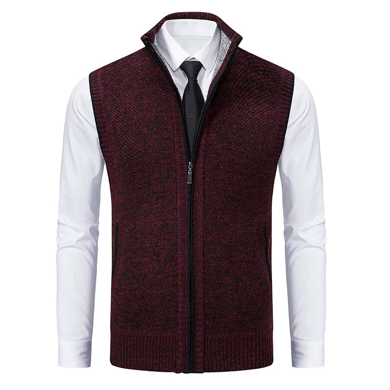 Men's Sleeveless Knit Cardigan, Stand Collar Lightweight Warm Fleece Thick Jacket Vest, Casual Business Outdoor Sports, Fall Win