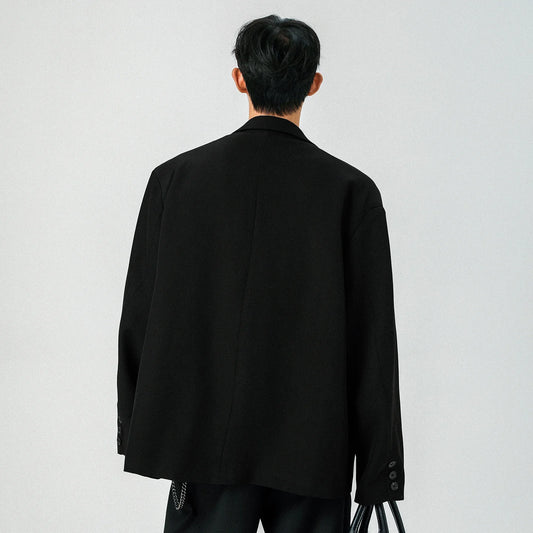 Mens Oversized Blazer Jacket Korean Streetwear Loose Fit Casual Suit Coat City Boy Spliced Outerwear Y2K Baggy Clothes K-Fashion