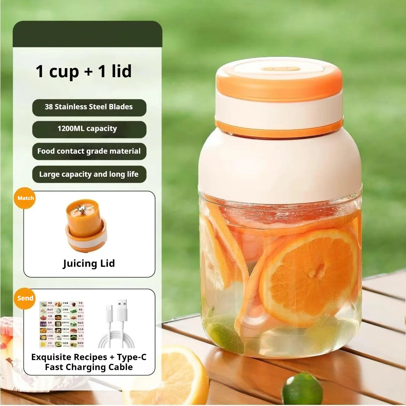 Wireless Rechargeable Portable Juicer Cup, Mini Blender with Ice Crushing Function for Smoothie, Home & Travel Use