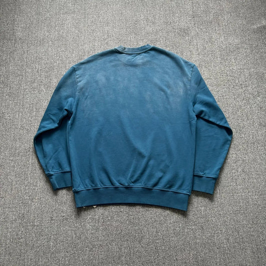 Men's washed distressed round neck long-sleeved sweatshirt retro gradient loose shoulder solid color pullover casual top