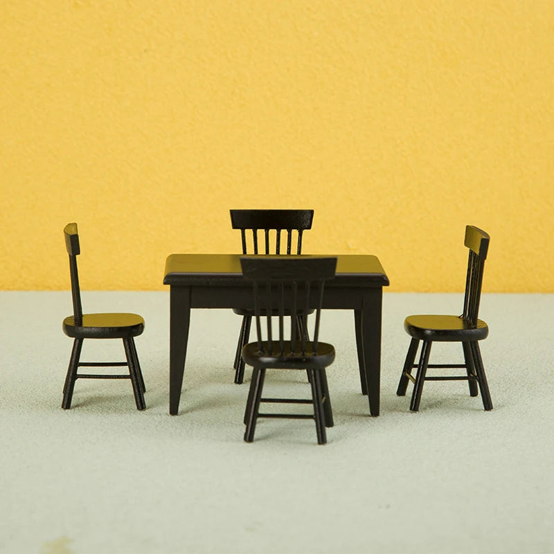 5Pcs/Set 1:12 Dollhouse Miniature Wooden Dining Table Chair Set Doll House Kitchen Furniture Toy