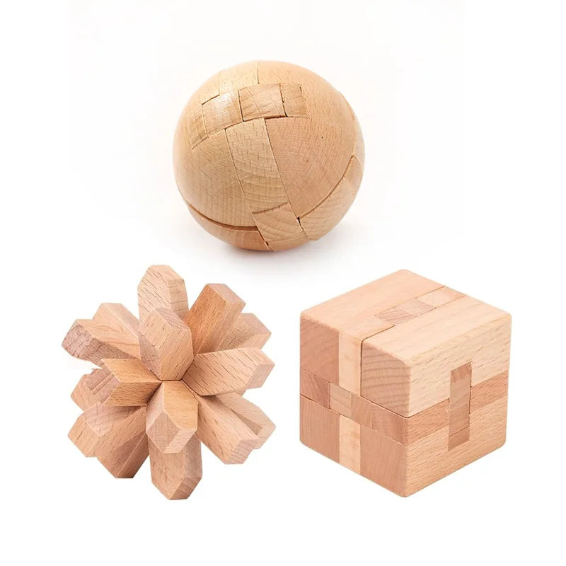 3PCS Set LuBan Lock Wooden Puzzle Brain Teaser IQ Test Toys Educational Mind Games For Adults Kids Unlock Interlock Game