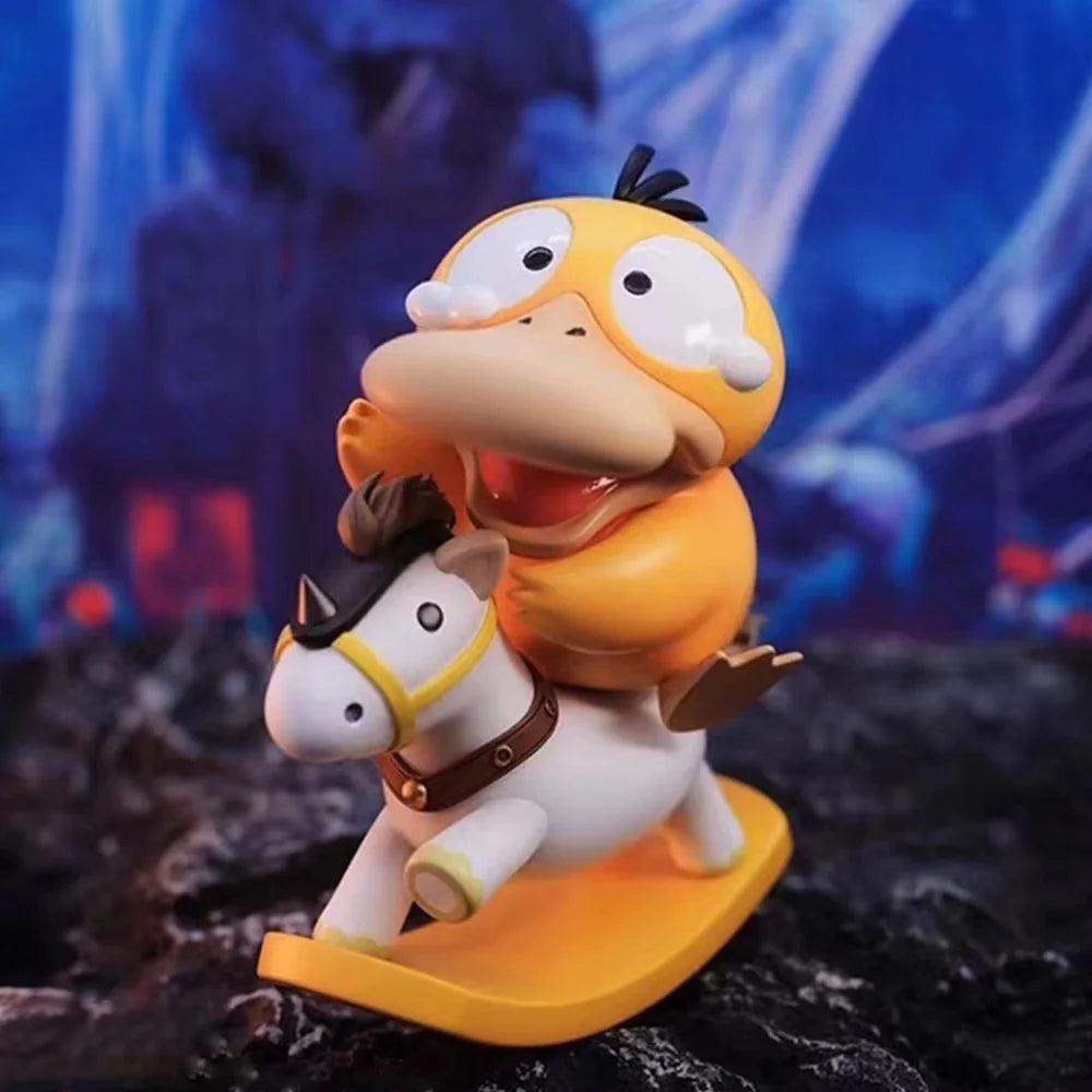 Hot Pokemon Anime Figures Psyduck Figure Gengar Riding A Rocking Horse Action Figurine Pvc Statue Model Dolls Childrens Toy Gift