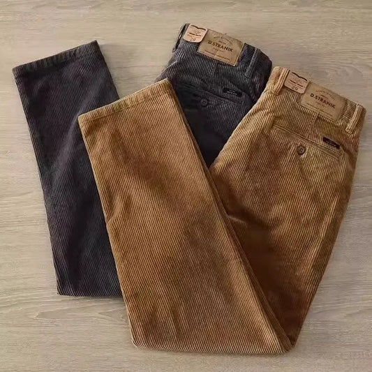 Men's Corduroy Straight Leg Pants Autumn Winter Wear Resistant Dirtproof Outdoor Work Casual Sports Warm Trousers
