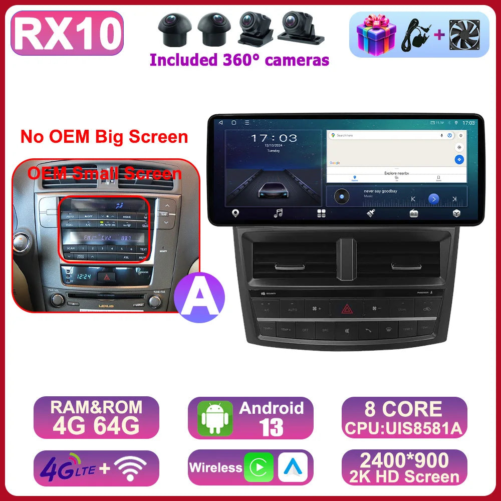 12.3" 2Din DSP Android 14 Car Radio Intelligent System For LEXUS IS200 IS220 IS250 IS300 IS350 2006 - 2012 Carplay Auto Navi HU