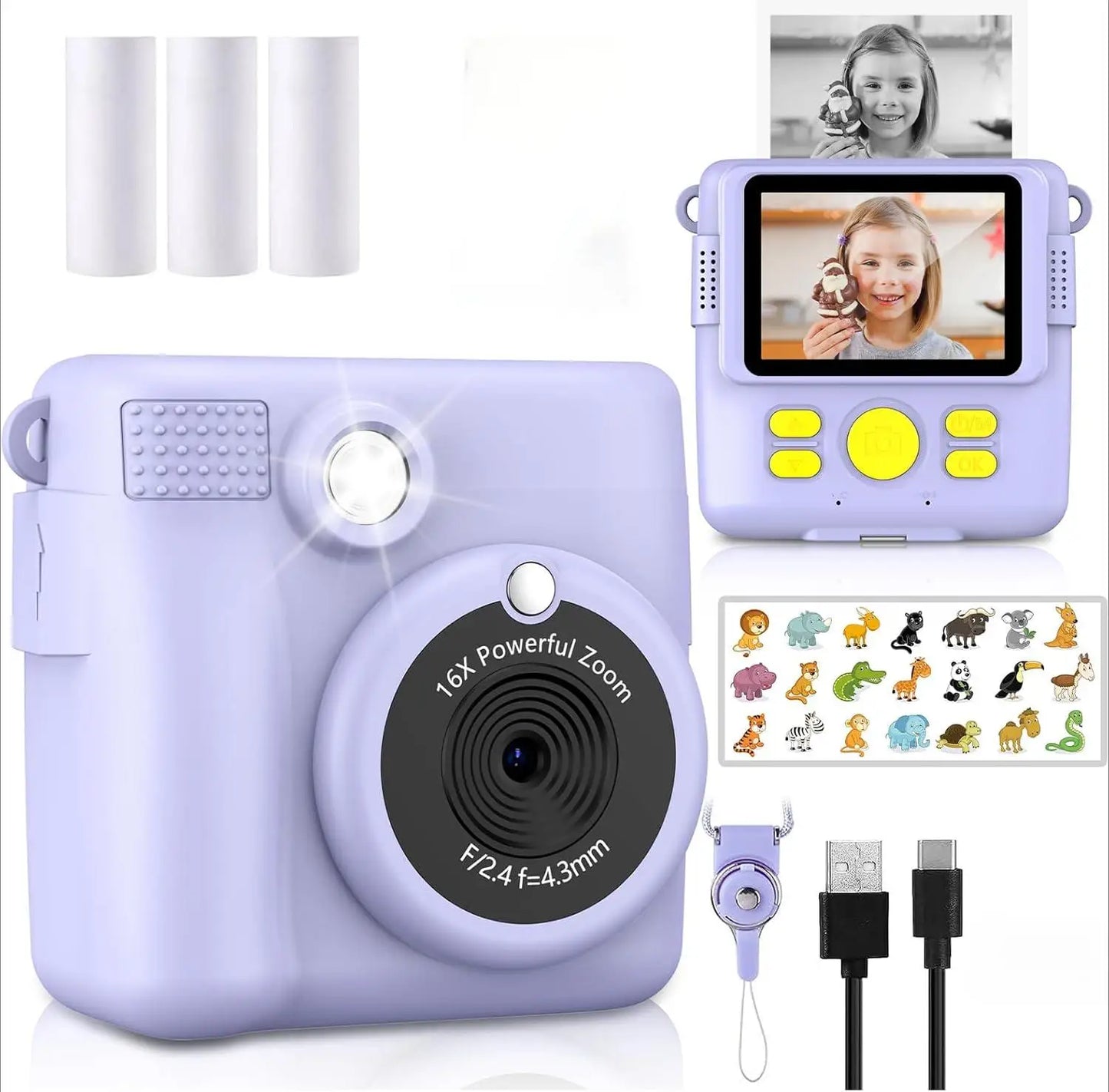 kids camera instant print 1080P Portable Kids Camera with 32GB Card3 and Rolls Photo Paper , Perfect Gift for Toddlers