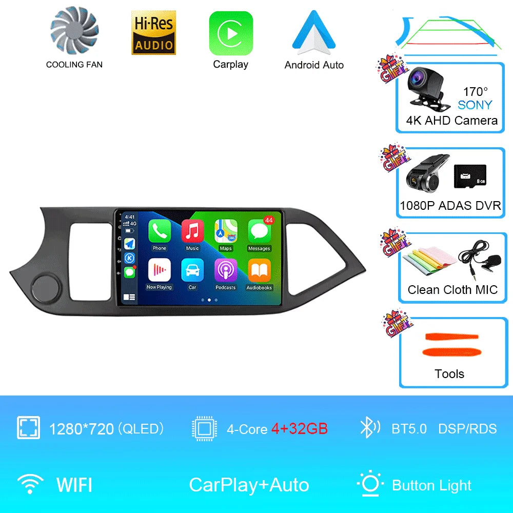 Android 16 For KIA PICANTO Morning 2011 2012 2013 2014 2015 2016 Carplay Auto Multimedia Car Radio Navigation Player WIFI+4G DSP
