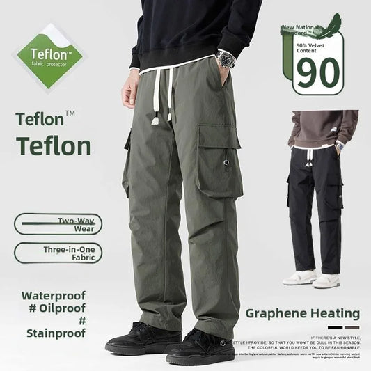 Men's Winter Windproof Waterproof Durable 90% White Duck down Thermal Outdoor Workwear Ski Pants Fashionable Straight Leg Tro...