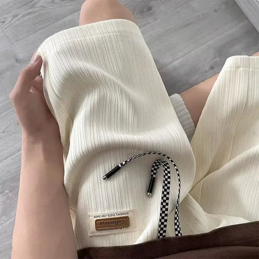 Men's Ribbed Lounge Shorts Checkered Drawstring Casual Summer Pants 2026