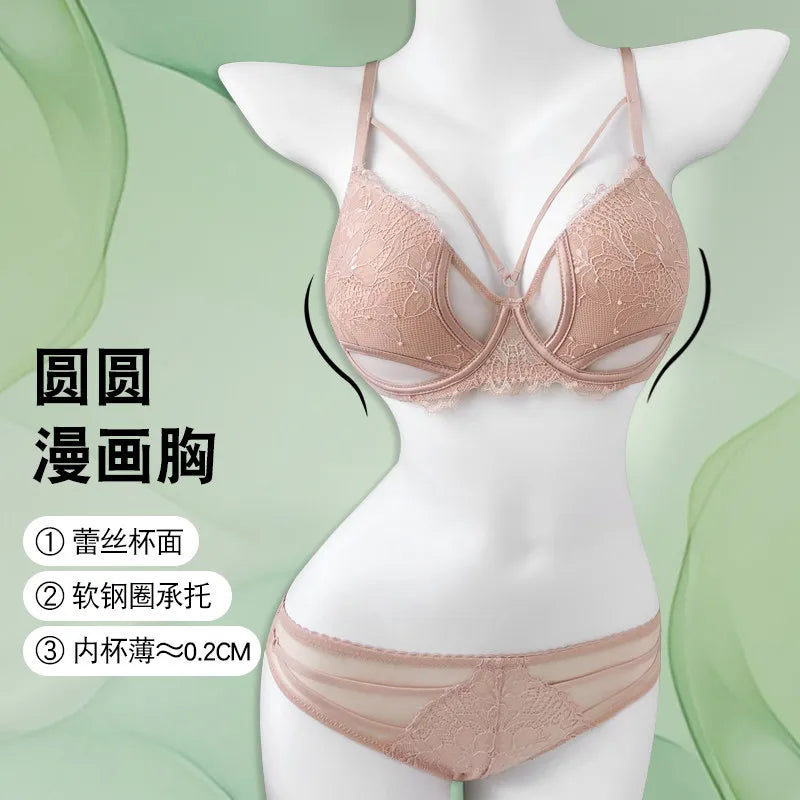 Hot Sale French Lace Bra Soft Underwire High Support Push Up Anti Sagging Sexy Nude Back Stylish Bra Size S-XL 32-38 Hot Search