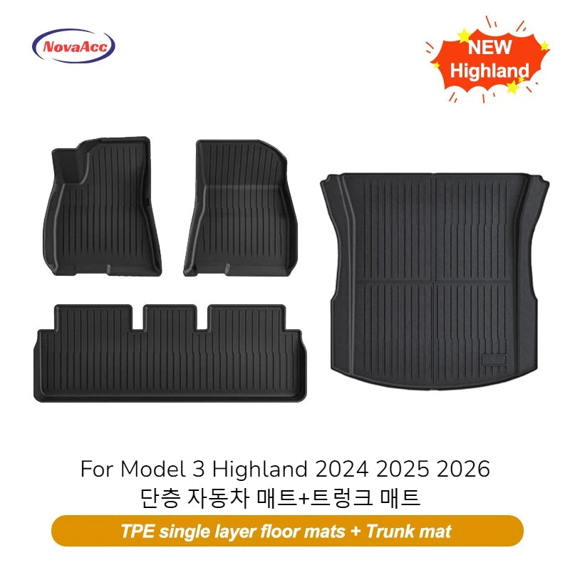 NovaAcc for Tesla Model Y Juniper 2025 2026 Model 3 Highland Floor Mats Trunk Mats Cargo Liners TPE All Weather Water Proof