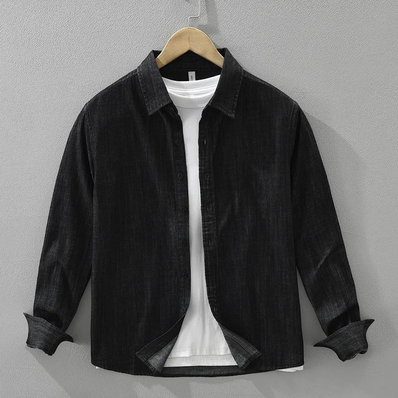 2025 Autumn New Vintage Washed 100% Cotton Long Sleeve Denim Shirt for Men Clothing Turn-down Collar Versatile Streetwear CM7781