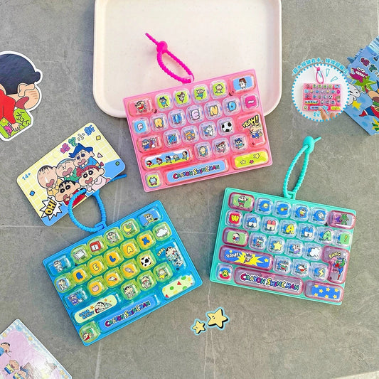Crayon Shin-chan 26 Key Mechanical Keyboard Keychain Fidget Toy Cute Bag Pendant Stress Relief Gift for Kids Fans anime figure