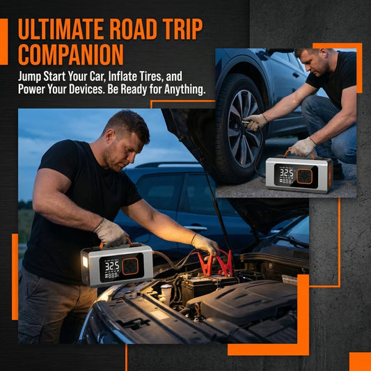 800A FHKJ 5-in-1 Car Jump Starter Air Pump Compressor Power Bank Starting Device Portable Battery Boosters Roadside Emergency