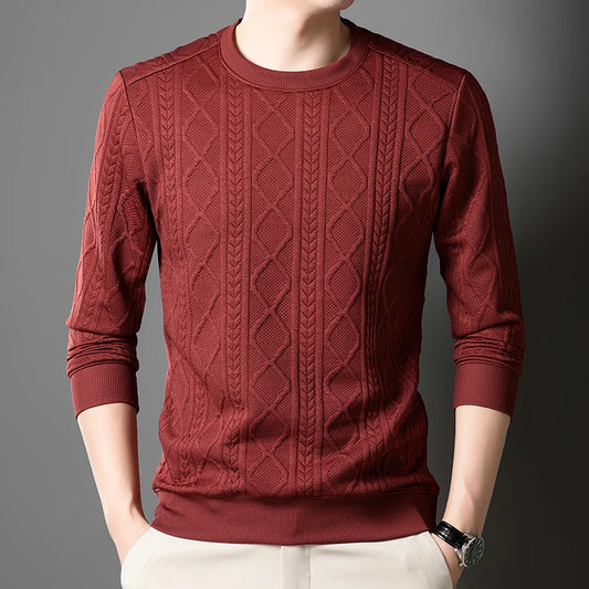 New Best-selling Fashion Men's Fried Dough Twists Shape Warm Top Long Sleeve Sweater Outdoor Office Round Neck