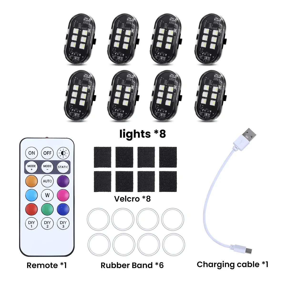 2/4/6pcs Wireless LED Strobe Lights Car Decor Atmosphere Light 8 Colors Rechargeable Led Lights Anti-Collision LED Warning Light