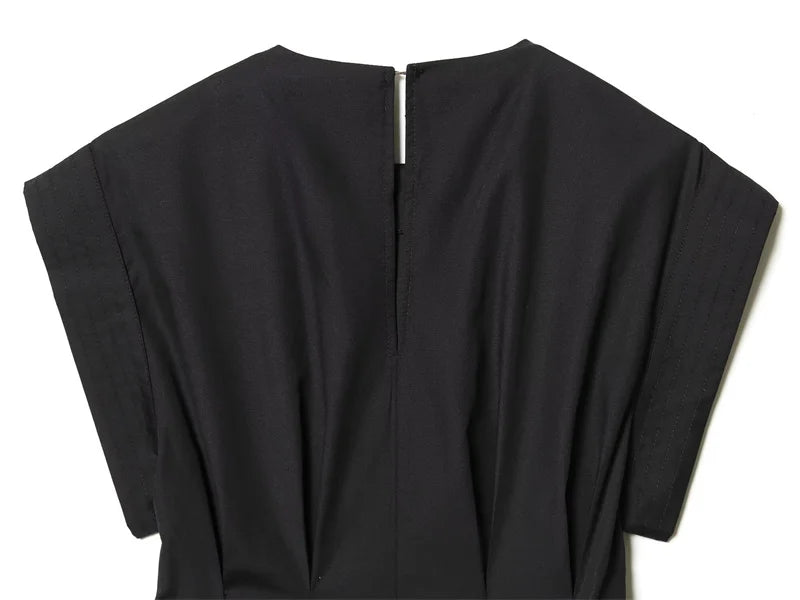 Women's Dress 2026 New Spring Summer Black Pleated Poplin Midi Dress for Women Fashion Stylish Female Dress