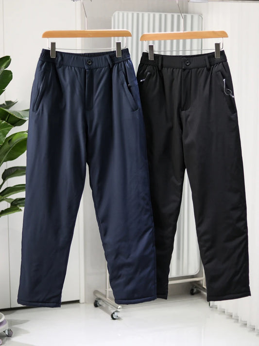 Thickened Fleece Winter Casual Pants Men's Straight Leg Cotton Trousers Warm Fashionable Long Pants Polyester Fiber 100%