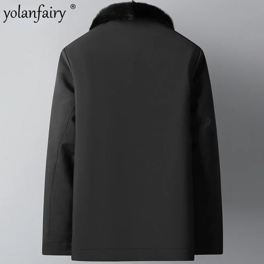 New Winter Parkas Men's Whole Mink Fur Coat Men Lapel Thick Fur Jacket Male Clothing Business Casual Jackets Casaco Masculino FC
