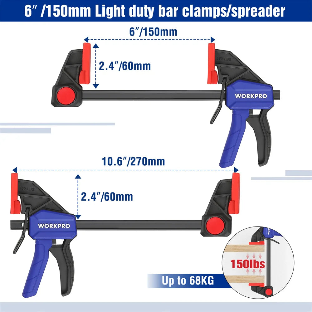 WORKPRO 4PCS Clamps for Woodworking Quick Release Clamp Bar F Clamp Clip Set 4.5-inch & 6-inch Woodworking Tools