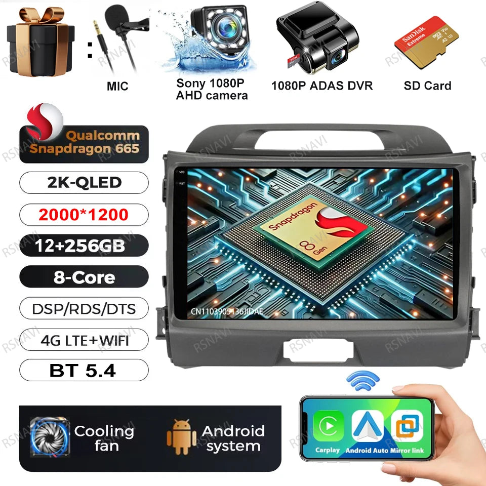 Car Radio Android 15 For KIA Sportage 2010 2011 2012 2013 2014 2015 2016 5G WIFI Qualcomm Navigation DSP Stereo Multimedia GPS