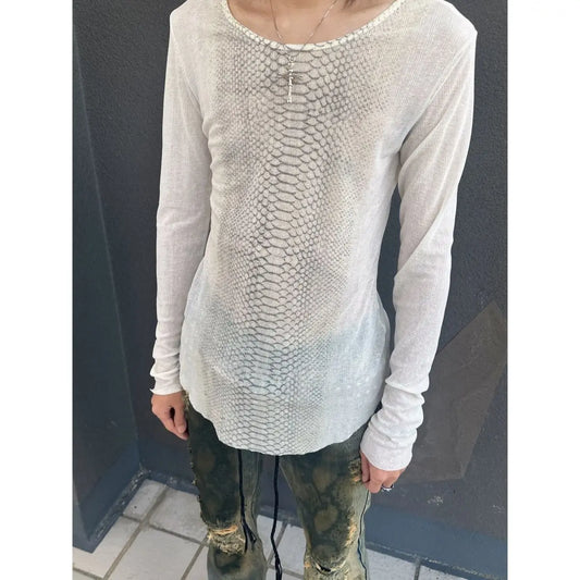 Retro Vintage Long Sleeve T-Shirt Snake Print Punk Rock Subculture Y2K Visual Style Couple's Slim Fit round Neck Top