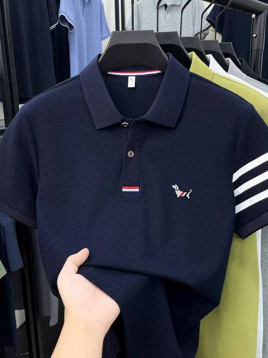 High end 100% cotton short sleeve polo shirt men luxury brand cute dog design Korean casual summer golf fashion striped T-shirt