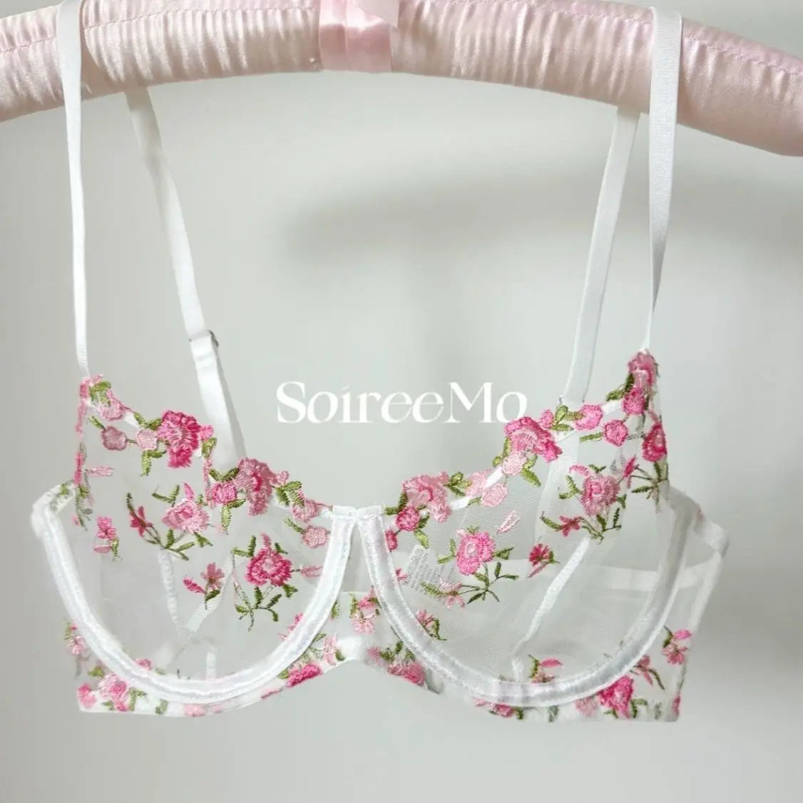 Sexy French Lingerie Set Floral Embroidery Sheer Mesh Bra with Soft Underwire Comfort Support for Large Bust CA S-XL MOYISU Bras