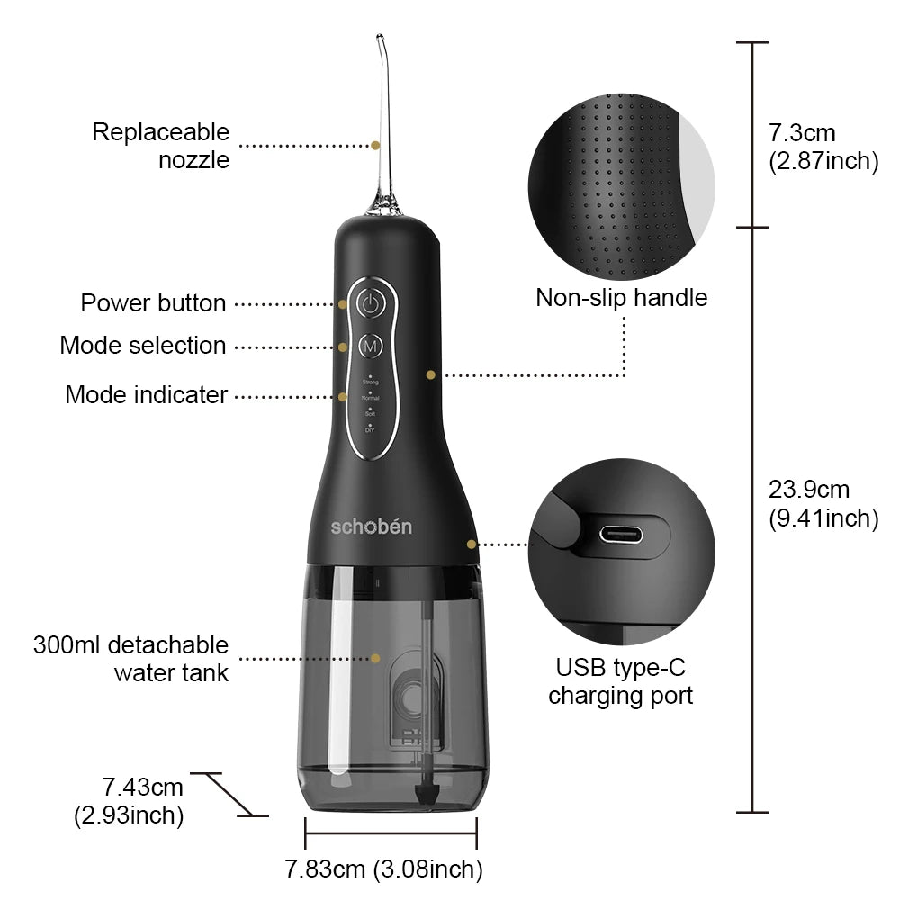 Water flosser: Portable cordless oral irrigator, 4 modes, 5 nozzles, USB charging, upgraded water tank capacity