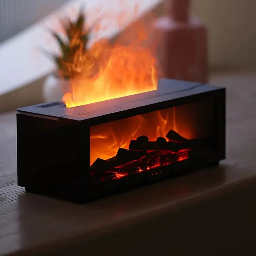 Fireplace humidifier aromatherapy diffuser, equipped with remote control color lights, automatically shuts off in case of water
