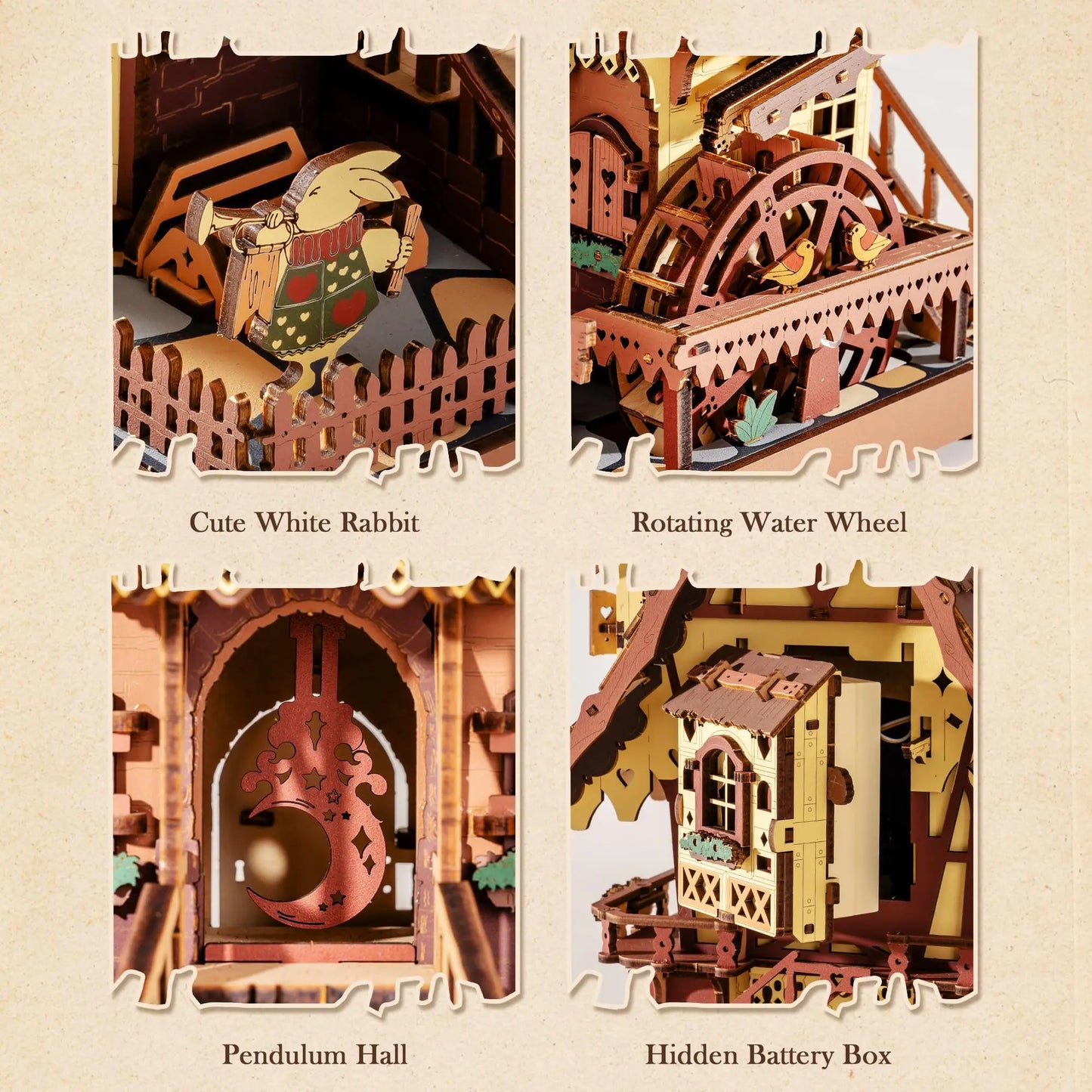Robotime ROKR Cuckoo Clock Mechanical 3D Wooden Puzzle Christmas Cuckoo Clock Building Kit Holiday DIY Project for Teens Adults